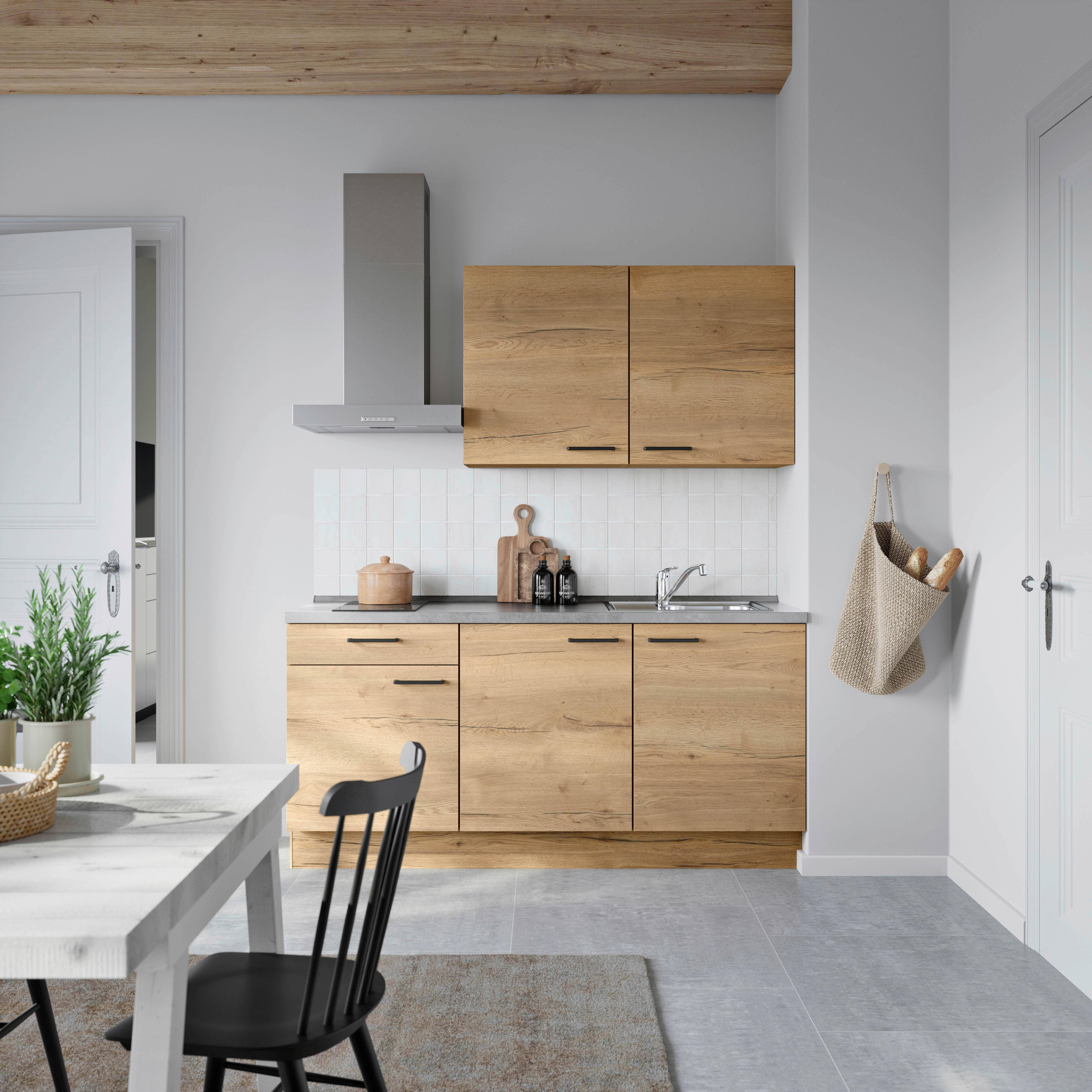 Küchenblock Structura Low m. Geräten Eiche - Schieferfarben/Eichefarben, MODERN, Holzwerkstoff/Metall (180cm) - Nobilia