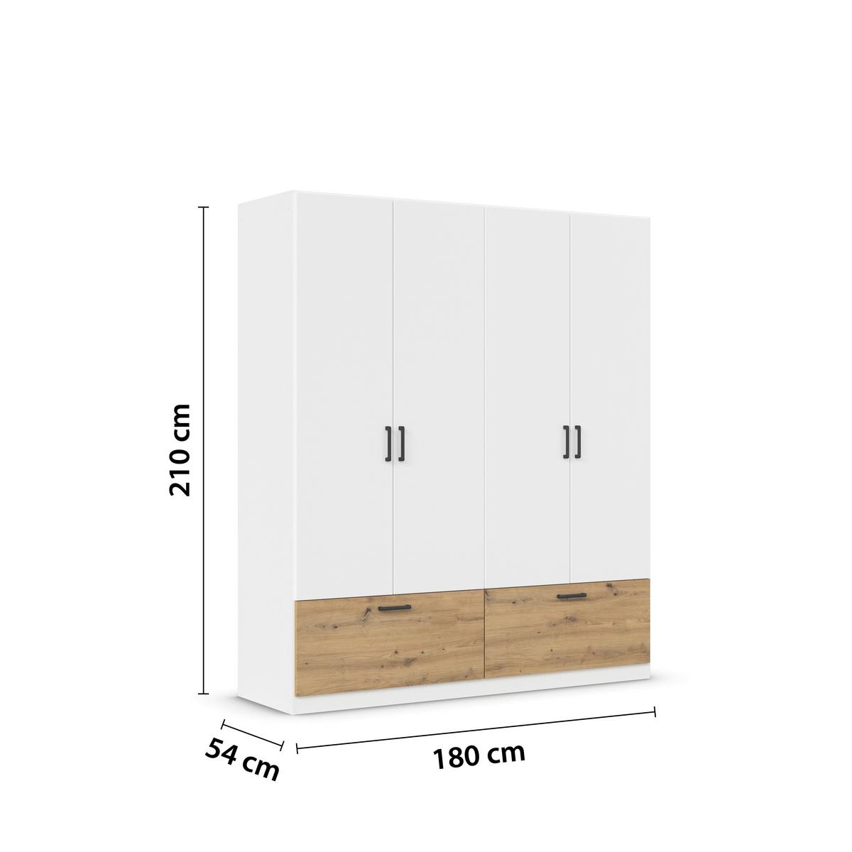 Omara Za Oblačila Bari, Bela, Barva Hrasta - siva/bela, Basics, kovina/leseni material (181/210/54cm) - Boxxx