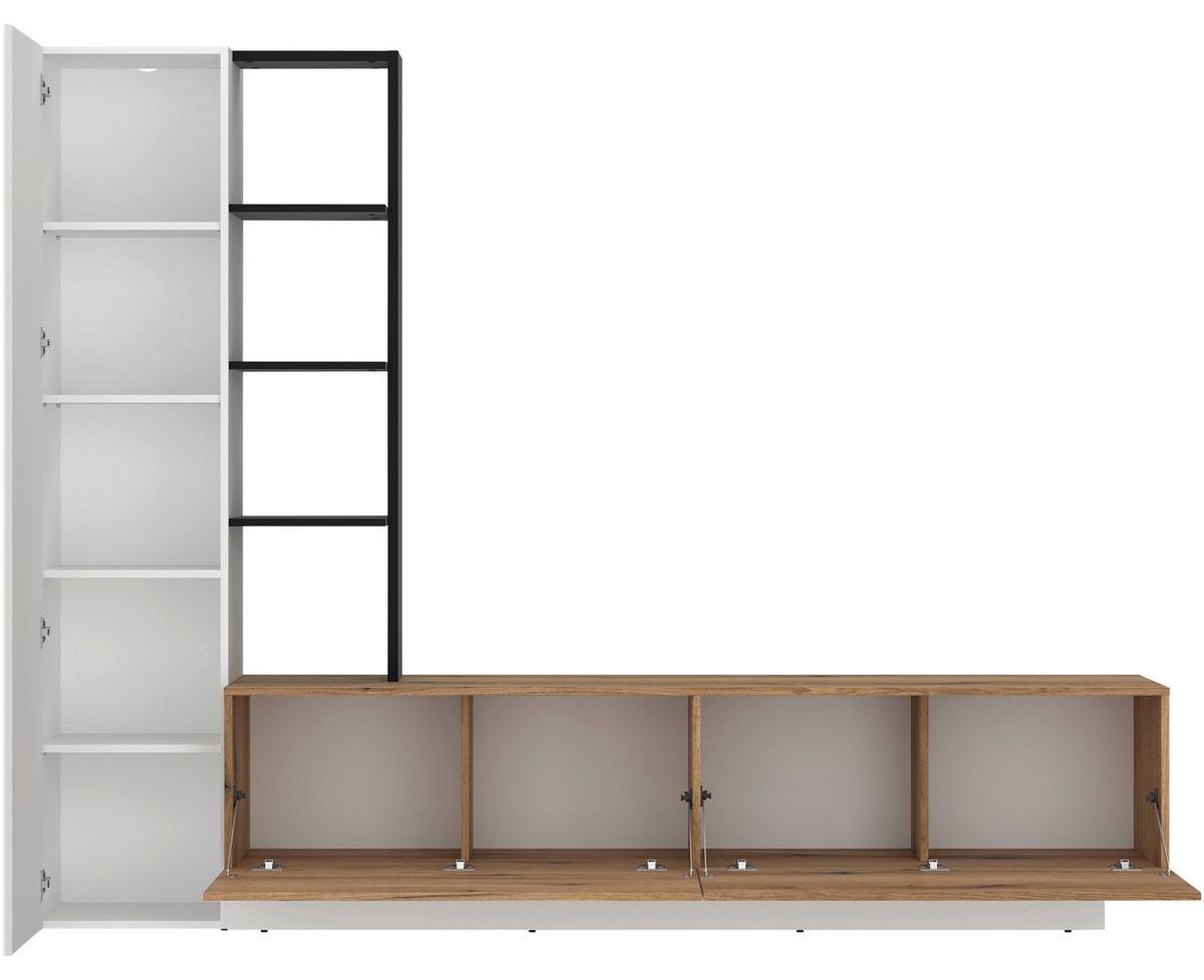 Ansamblu mobilier camera de zi TEVISA - alb/culoare lemn stejar, Modern, material pe bază de lemn (230/180/41,6cm) - Modern Living