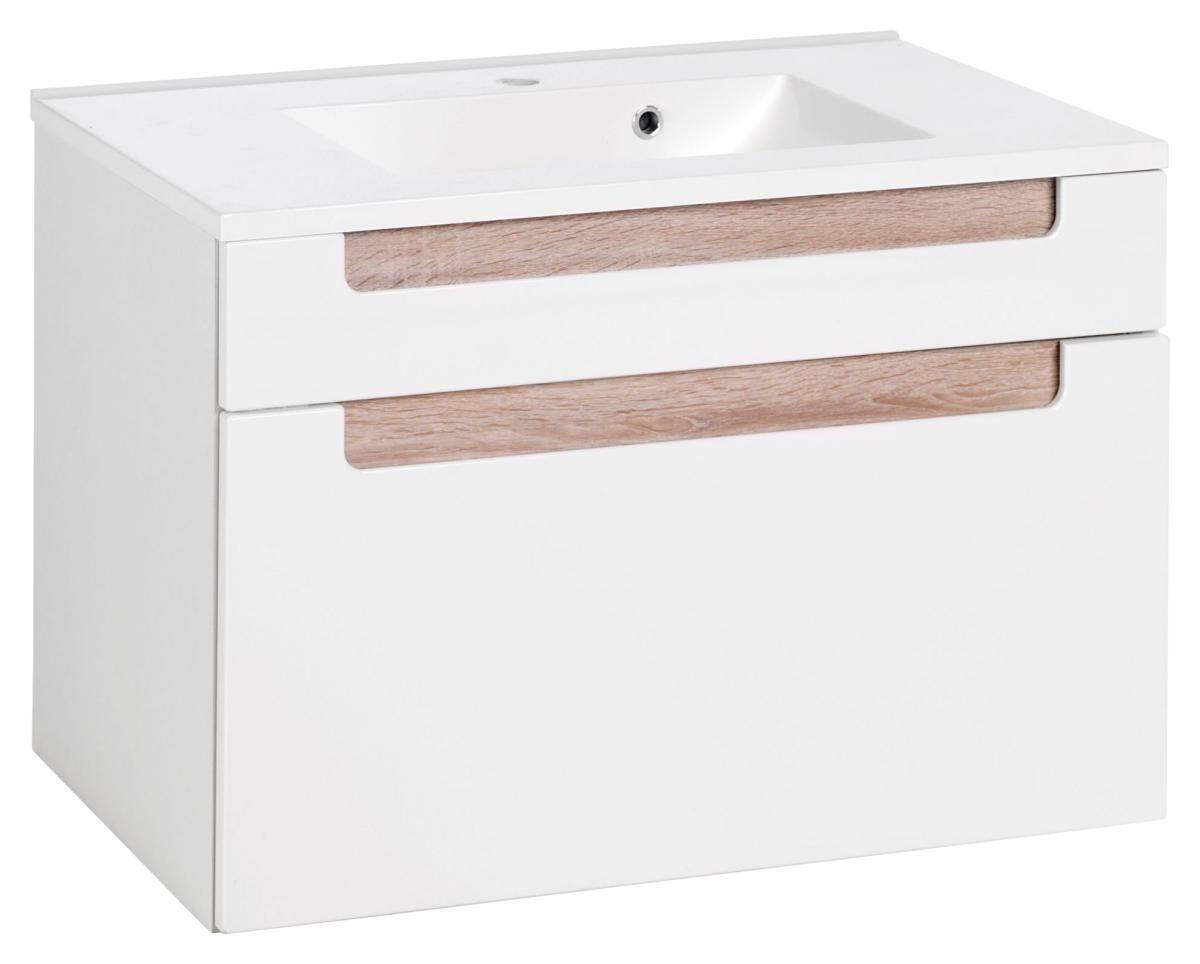 Waschtischkombination  in Weiss/Eiche Sonoma 'Siena' - Weiß/Sonoma Eiche, MODERN, Holzwerkstoff/Stein (80cm) - Held