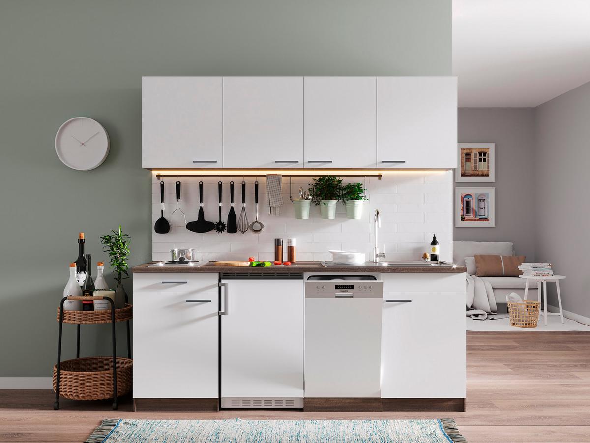 Küchenblock ECONOMY 195 Weiß/Eiche B: ca. 195 cm - Eichefarben/Weiß, Basics, Holzwerkstoff (195cm) - Respekta