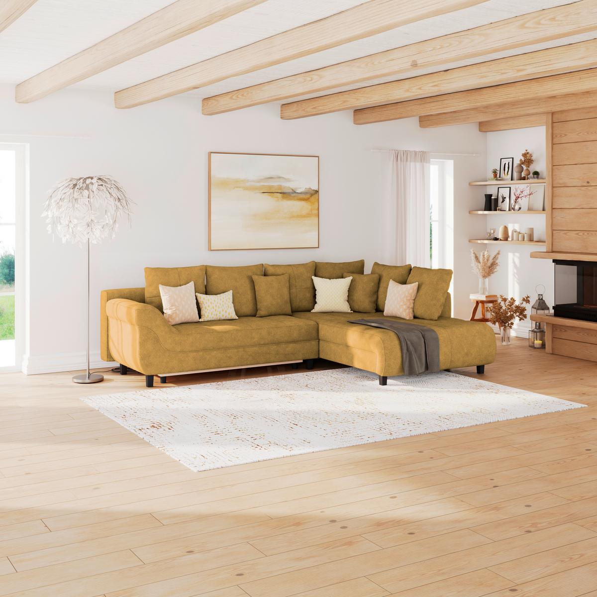 Kutna Garnitura Mendoza - siva/boje senfa, Design, tekstil/drvo (309/197cm) - Modern Living