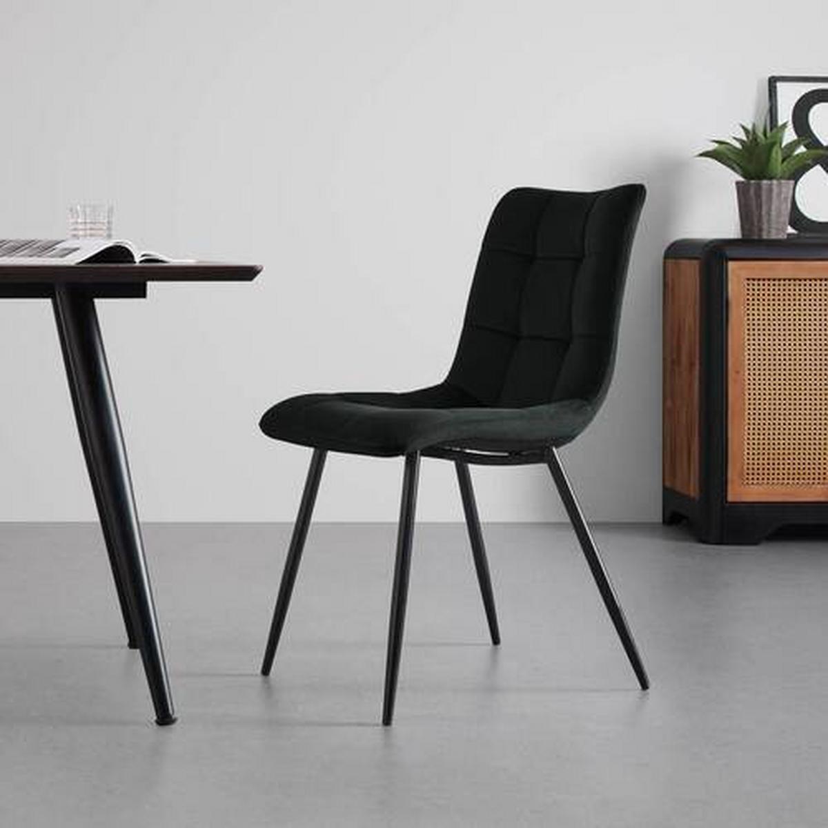 Stuhl Suri Schwarz Samt Gepolstert - Schwarz, MODERN, Holz/Textil (46/87/59cm) - Bessagi Home