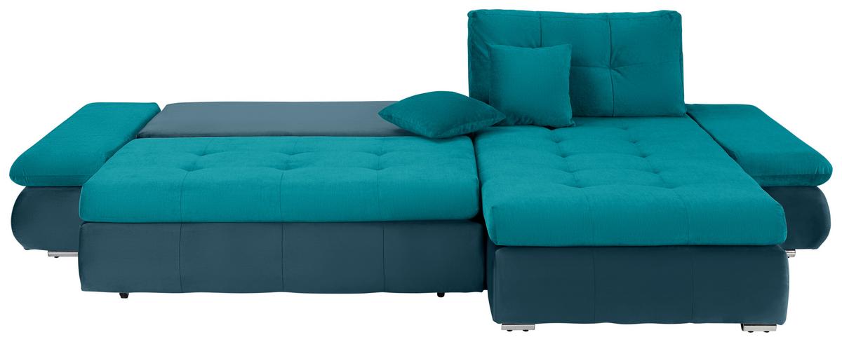 Wohnlandschaft Enrico Petrol - Chromfarben/Petrol, KONVENTIONELL, Kunststoff/Textil (303/88/185cm) - Mömax