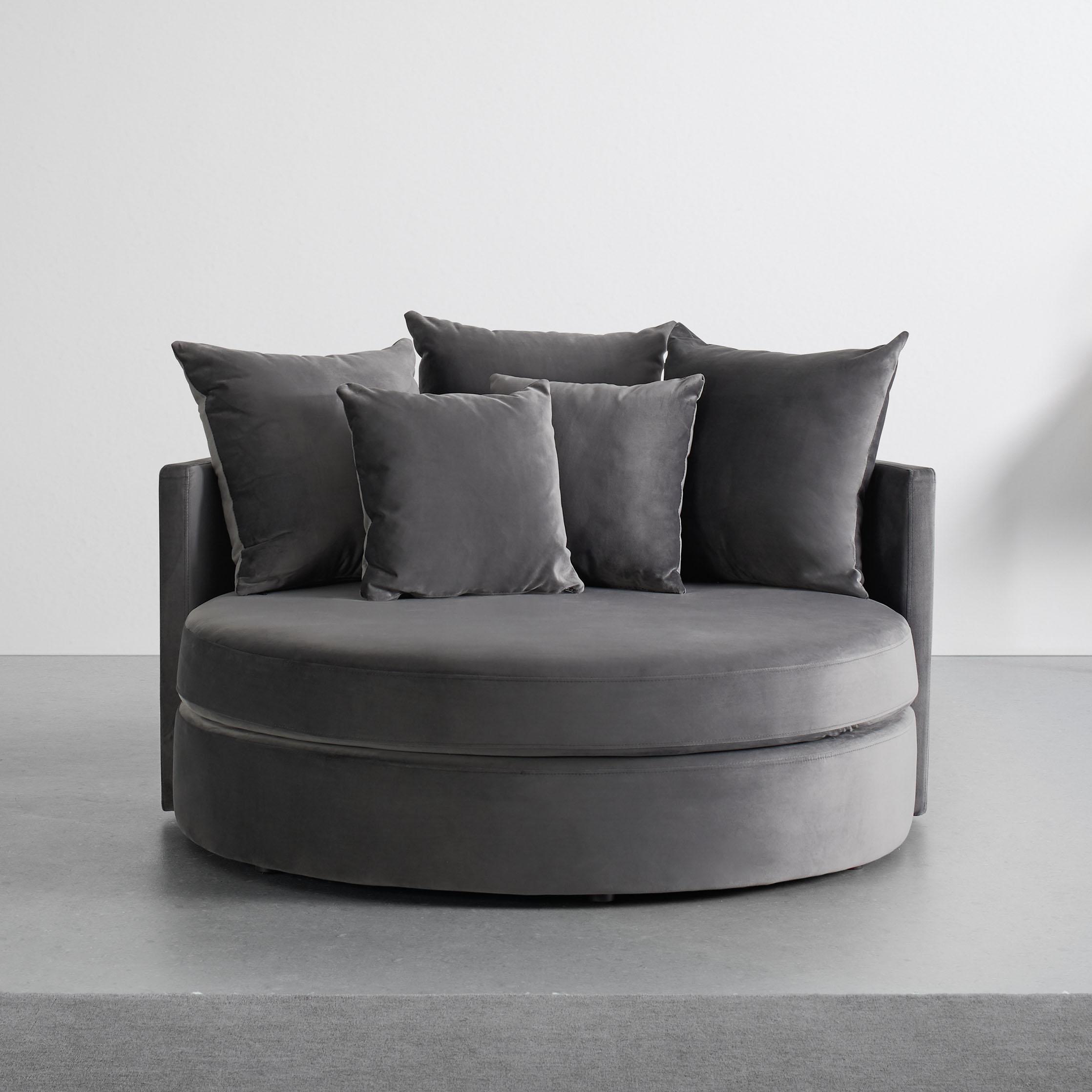 Sofa "Elena", mit 5 Kissen, grau, Samtbezug - Schwarz/Grau, MODERN, Holz/Kunststoff (130/65/140cm) - Bessagi Home