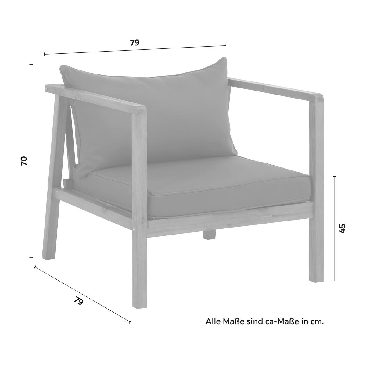 Loungegarnitur Pia Dunkelgrau Akazie/Outdoorstoff - Grau/Akaziefarben, MODERN, Holz/Textil (150/70/79cm) - Bessagi Garden