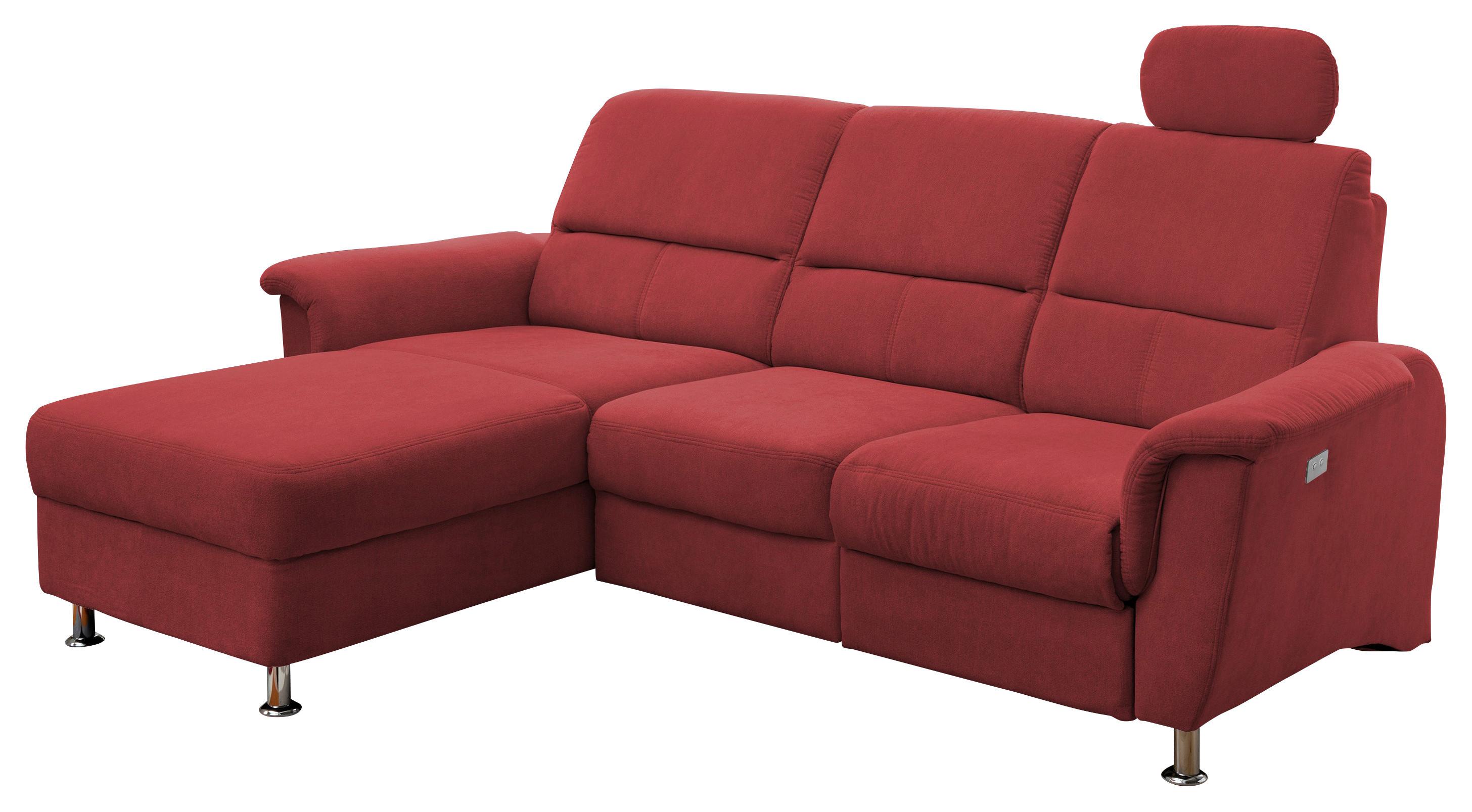 Ecksofa Parole Rot USB Anschluss Mikrof. - Chromfarben/Rot, MODERN, Textil/Metall (165/231cm) - Livetastic