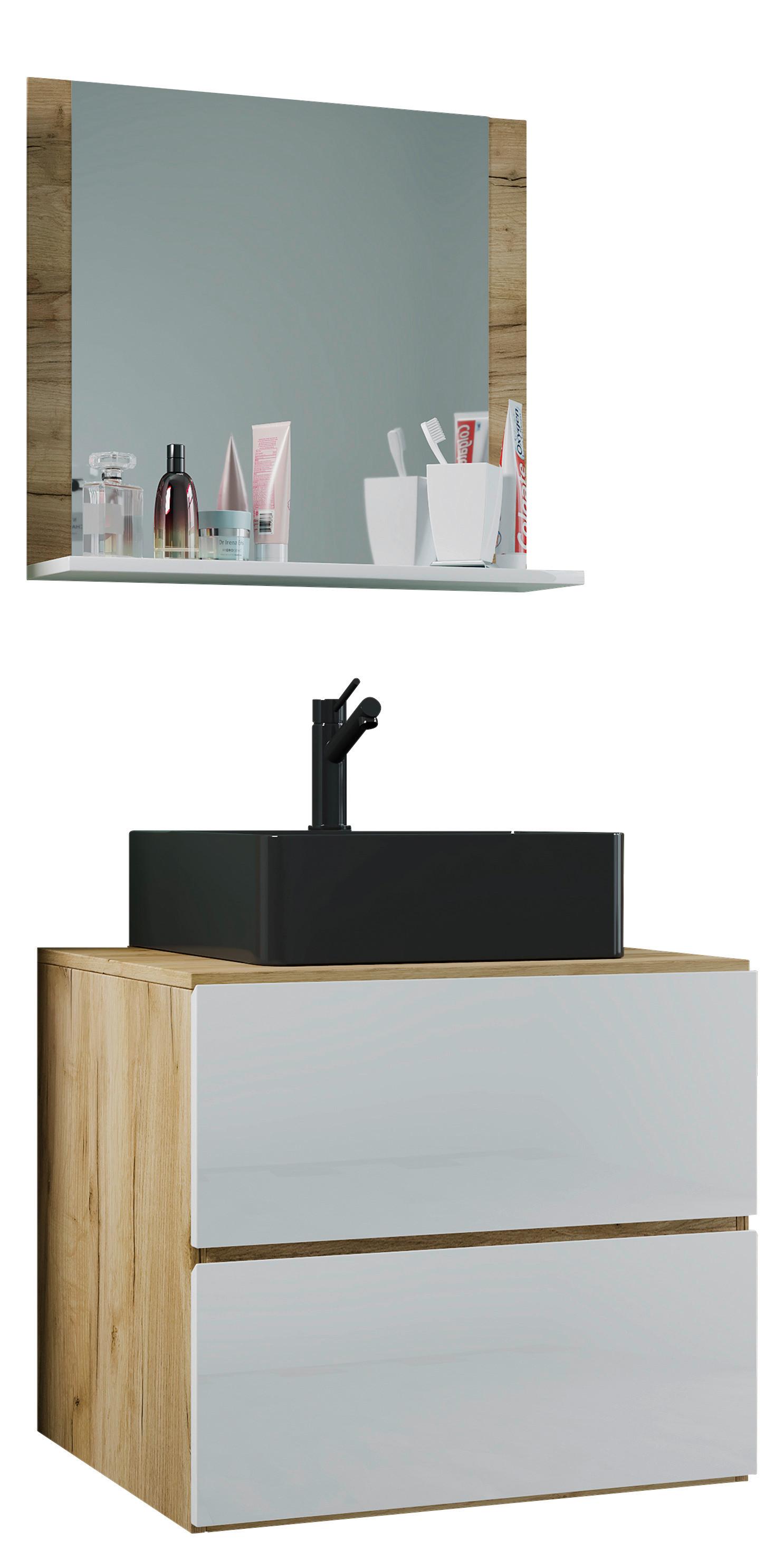 Kopalnica Lendas M, Medeni Hrast, Bela - črna/bela, Moderno, steklo/leseni material (61cm) - MID.YOU