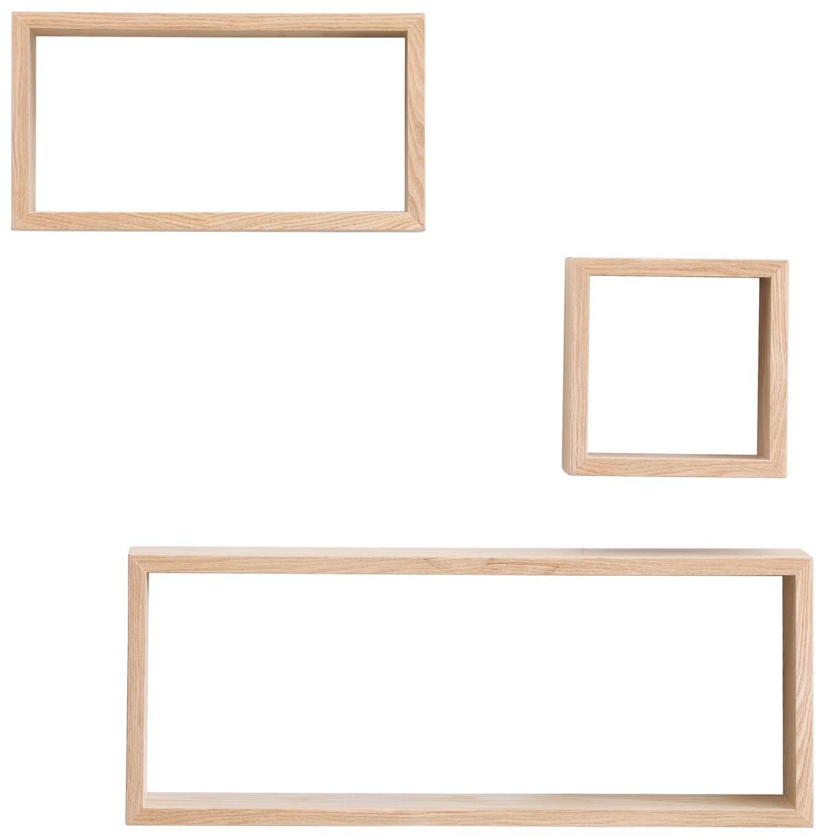 ZESTAW REGAŁÓW ŚCIENNYCH KURT - kolor dębowy, Basics, materiał drewnopochodny (19,5/19,5/12cm) - Carryhome