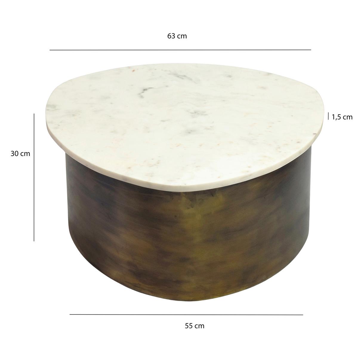 Couchtisch Wl7.377 - Weiss/Goldfarben, Design, Stein/Metall (63/63/30cm) - MID.YOU