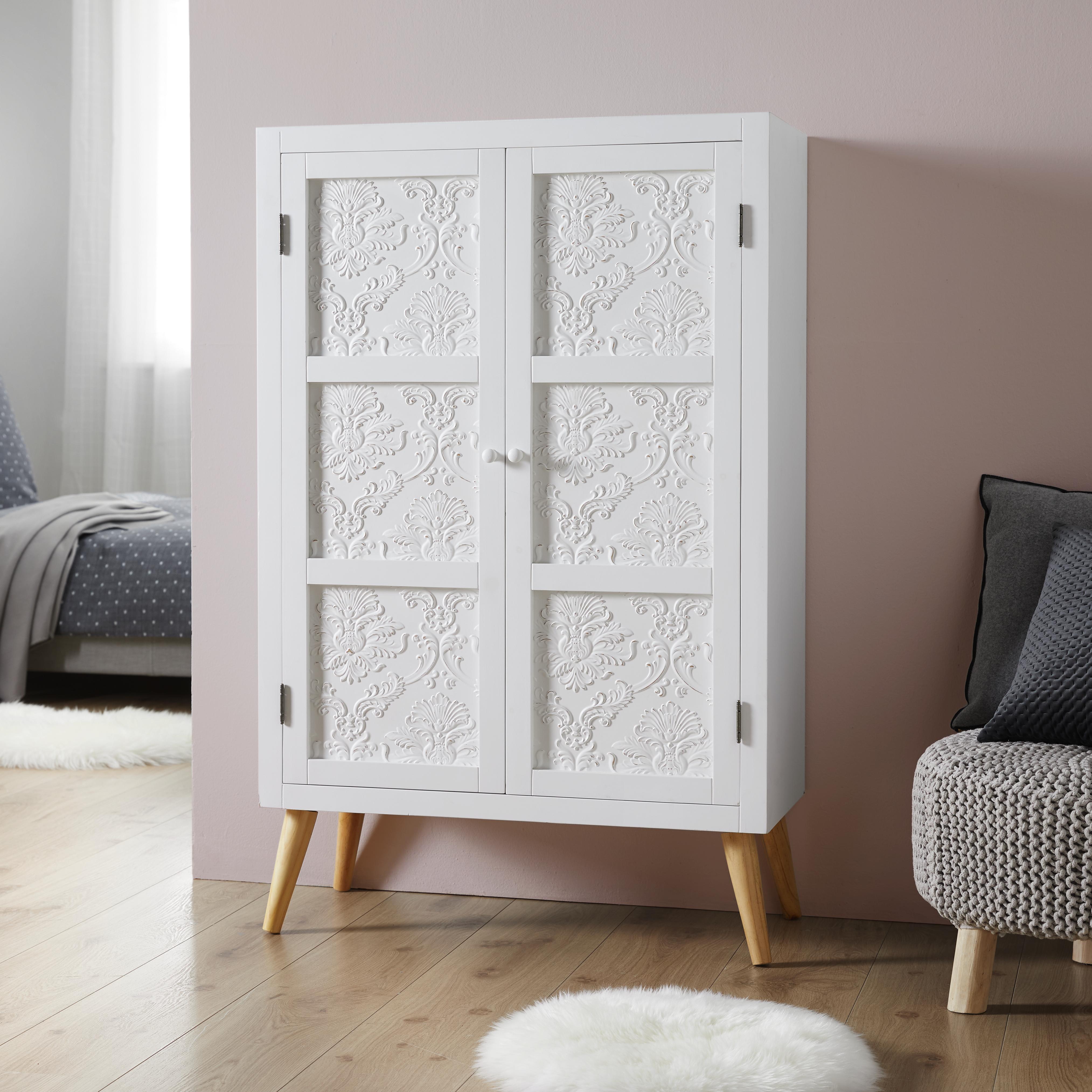 KLEIDERSCHRANK in weiß 'Valentina' - Weiß/Pinienfarben, MODERN, Holz (80/128,5/36cm) - Bessagi Home