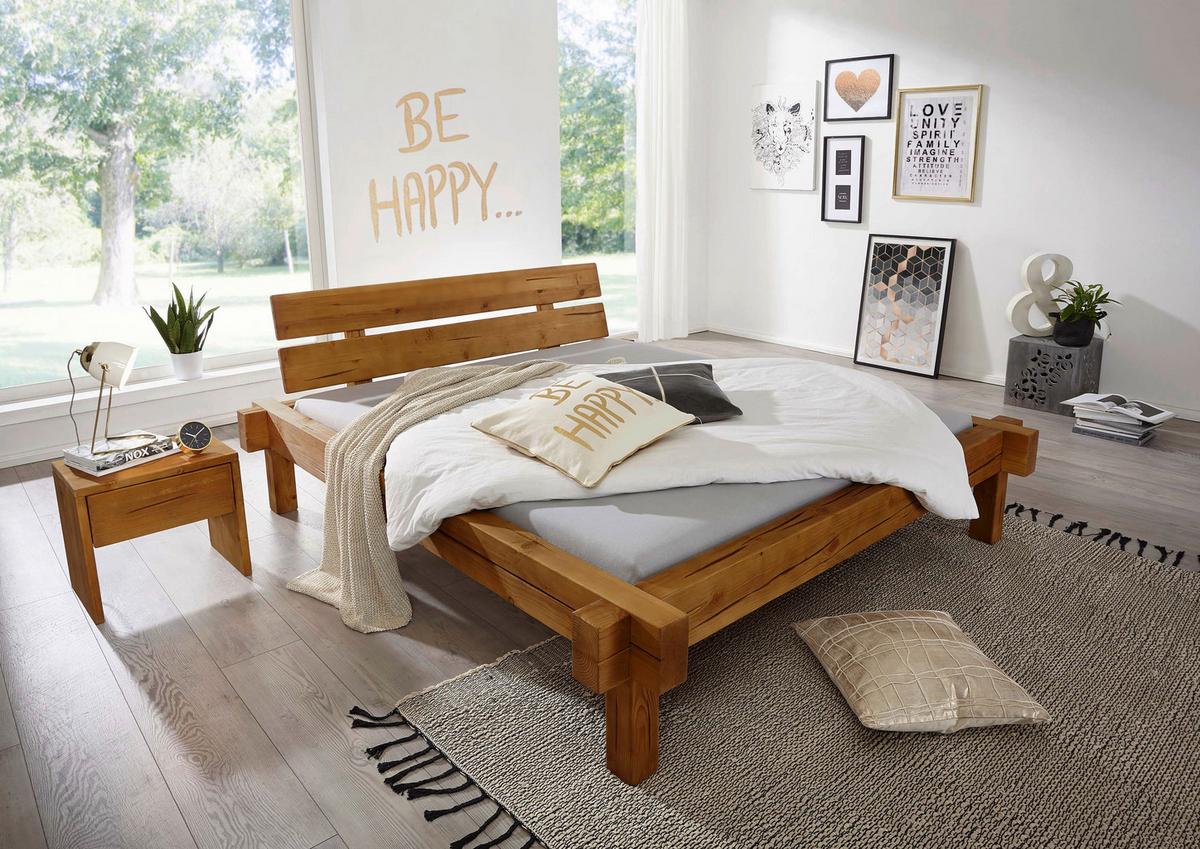 ŁÓŻKO Z BELEK BE- 0257 105257060701 - kolor dębowy/miodowy, Konventionell, drewno (200/200cm) - Livetastic