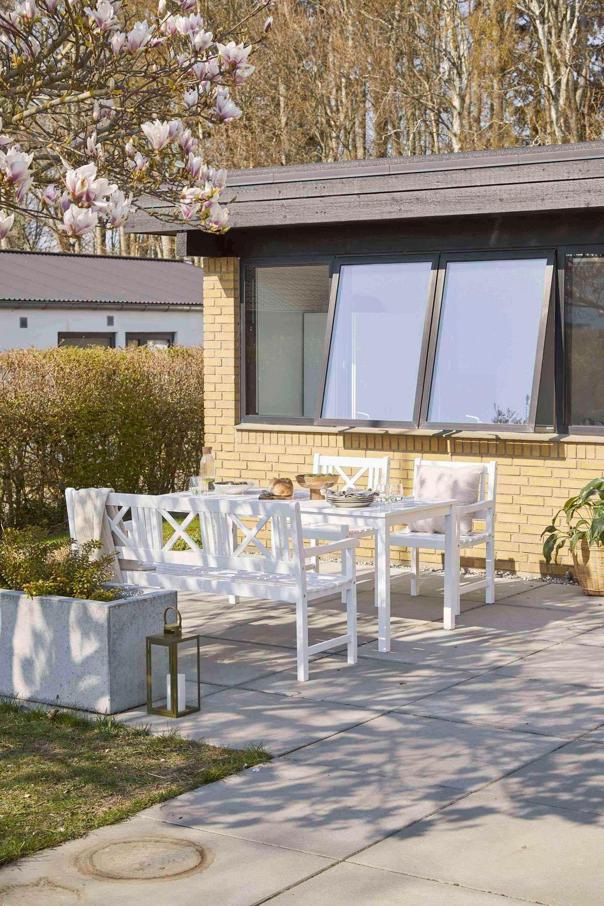 Gartentisch Holz Rosenborg Weiß - Weiß Hochglanz, Natur, Holz (165/80/75cm) - Gardenson