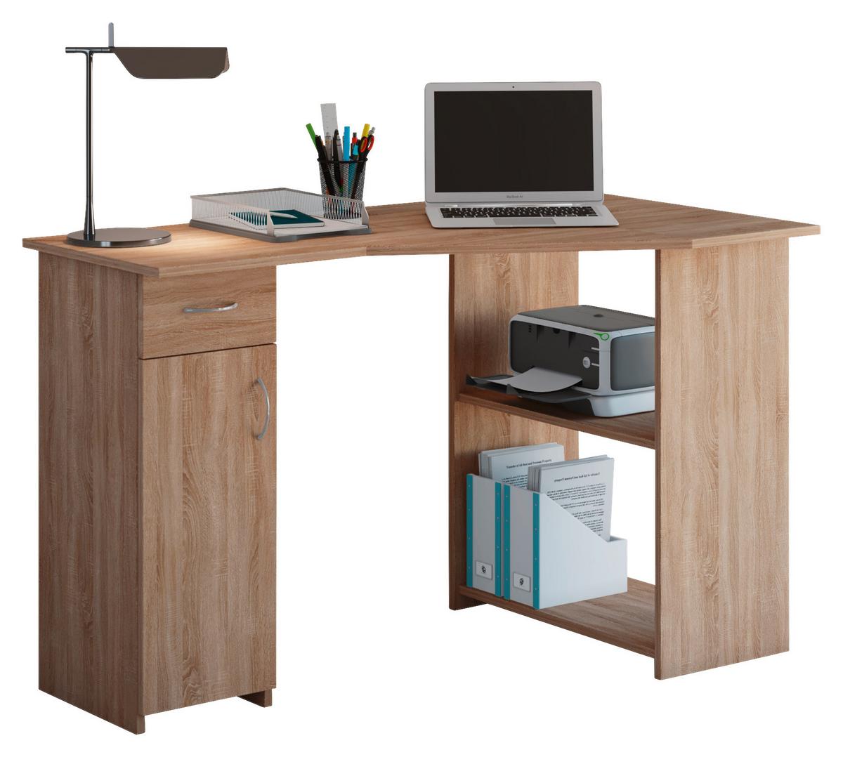 Kotna Pisalna Miza Linzia, Barva Hrasta, 118x76cm - barve nerjavečega jekla/barve hrasta, Konvencionalno, umetna masa/leseni material (118/76/77cm) - MID.YOU