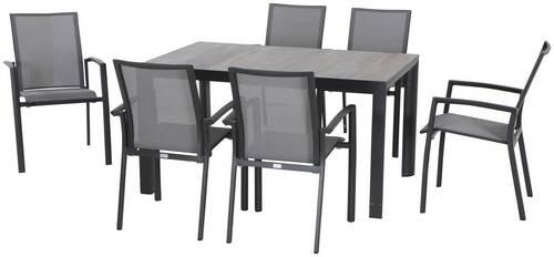 Loungegarnitur 7-tlg Velia, Metall/Textil/Keramik - Anthrazit/Schwarz, KONVENTIONELL, Keramik/Textil - Siena Garden