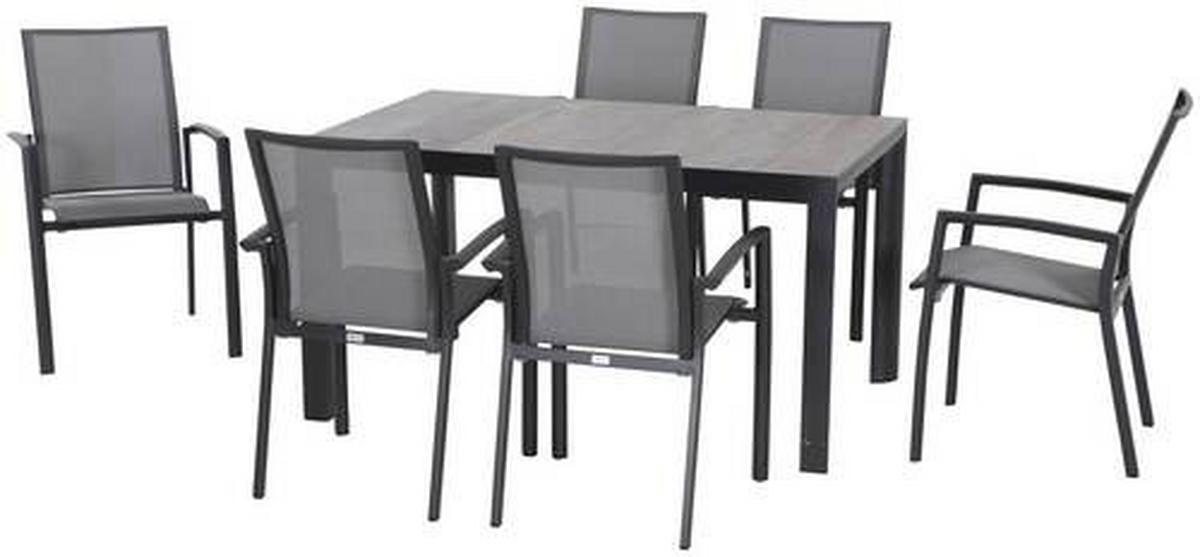 Loungegarnitur 7-tlg Velia Metall/Textil/Keramik - Anthrazit/Schwarz, KONVENTIONELL, Keramik/Textil - Siena Garden