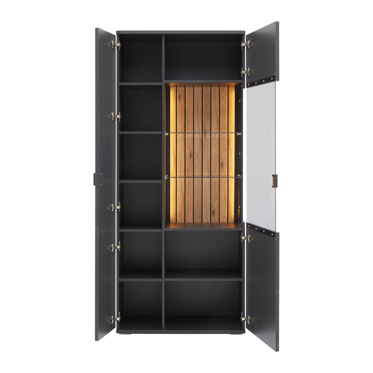 Vitrine Carreto Grau - Anthrazit/Grau, Modern, Glas/Holzwerkstoff (80/191/38cm) - Premium Living