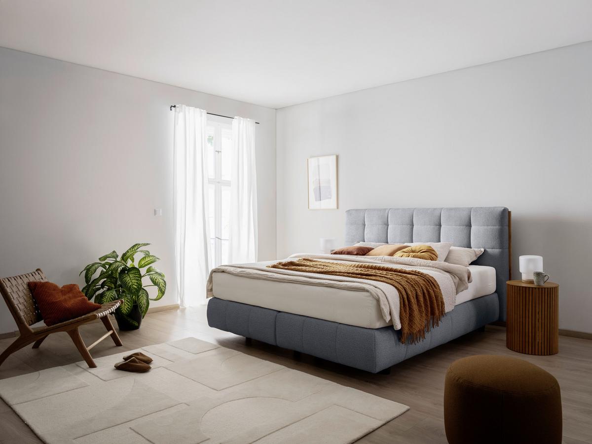 Boxspringbett Lavenito Blau ca. 180x200cm - Blau/Schwarz, KONVENTIONELL, Textil (180/200cm) - Premium Living