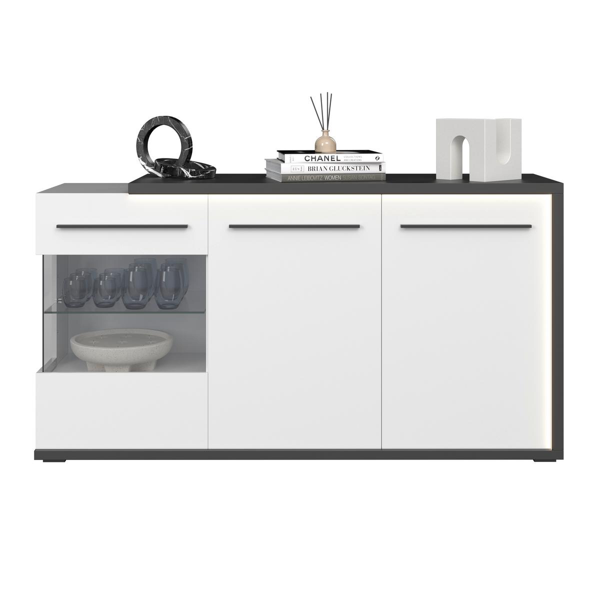 Komoda Ambiente Plus - bijela/bijela visoki sjaj, Moderno, staklo/drvni materijal (153,4/81,6/43,6cm) - Modern Living