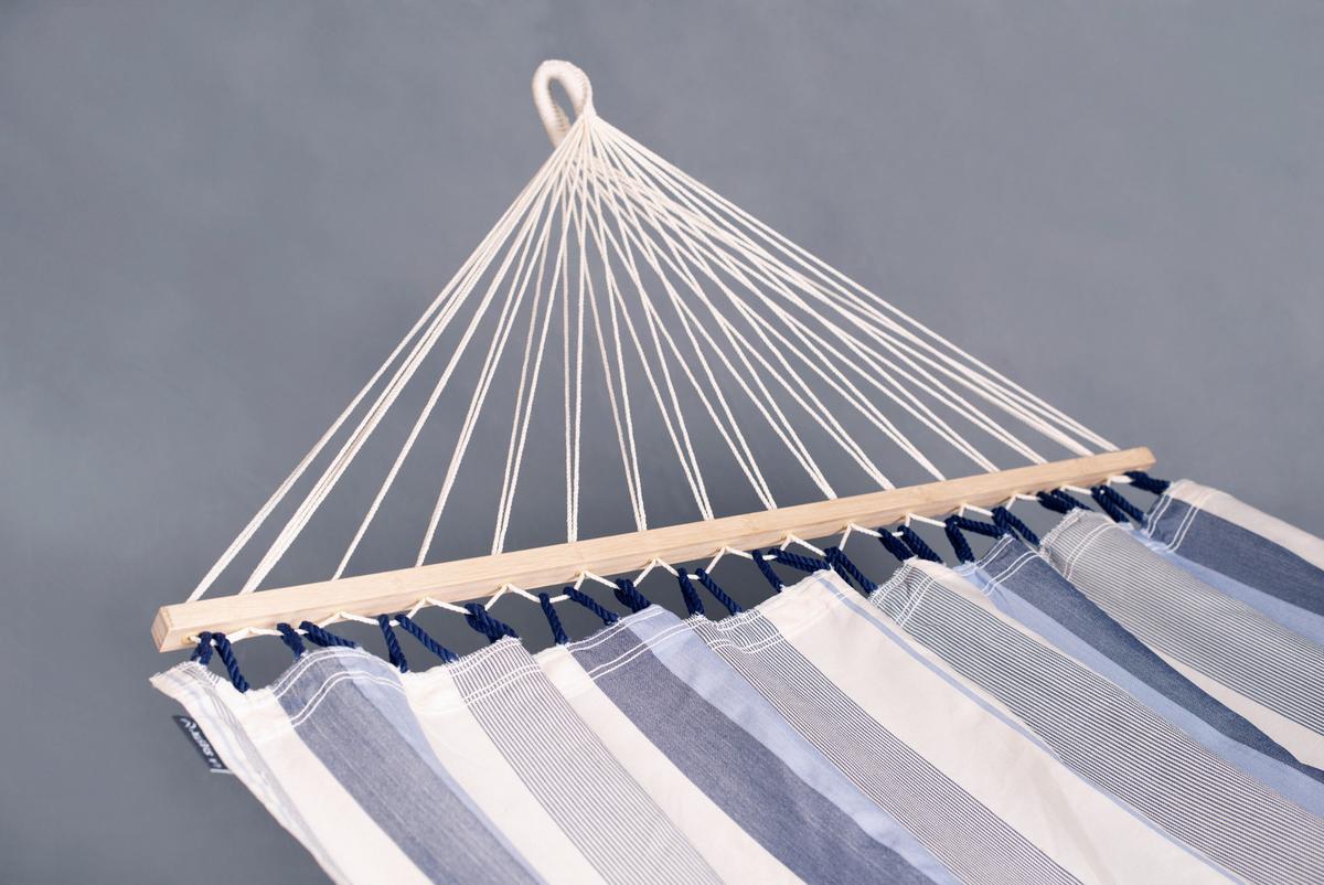 Hängematte Single Bar Hammock Outdoor Weiß/Blau - Weiß/Dunkelblau, KONVENTIONELL, Holz/Textil (140/300cm) - La Siesta