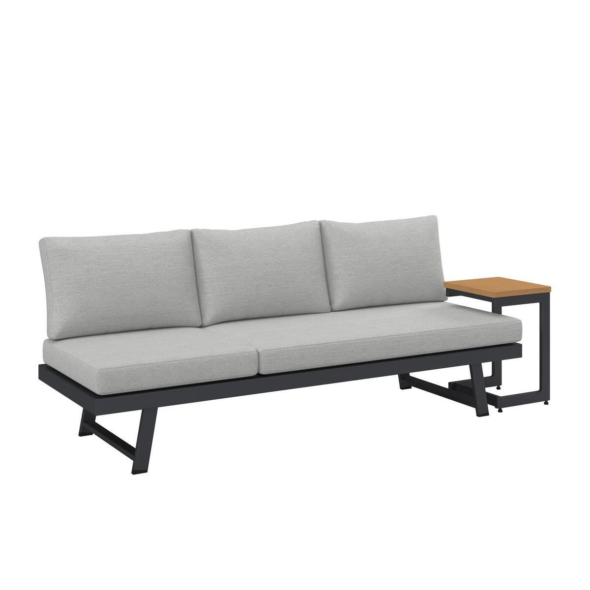 Gartenliege Loan Grau Holz Metall/Outdoorstoff +Tisch - Dunkelgrau/Anthrazit, MODERN, Holz/Textil (210/84/78cm) - Bessagi Garden