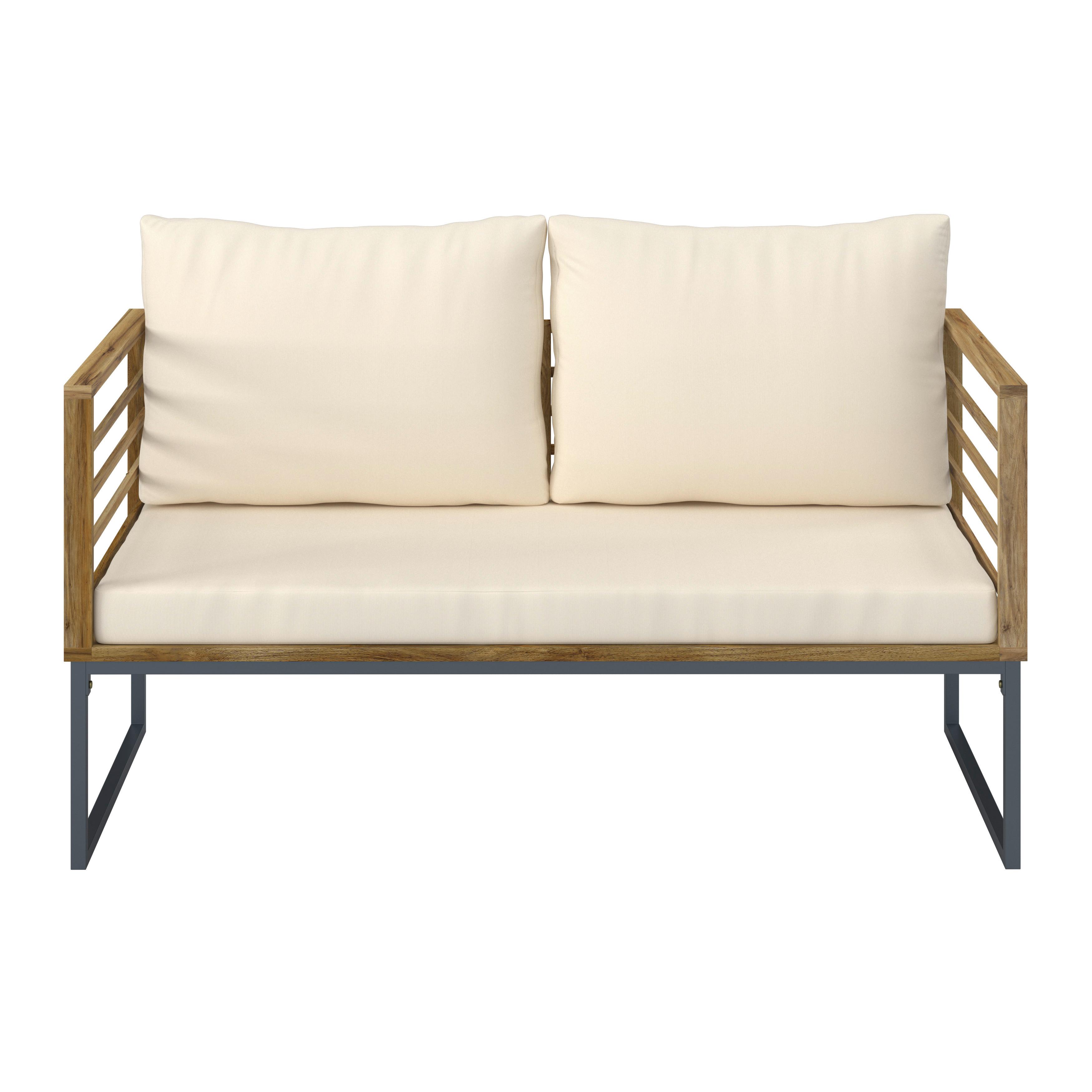 LOUNGEGRUPP SILAS - akaciefärgad/cremefärgad, Modern, metall/trä (130/85/80cm) - Bessagi Garden