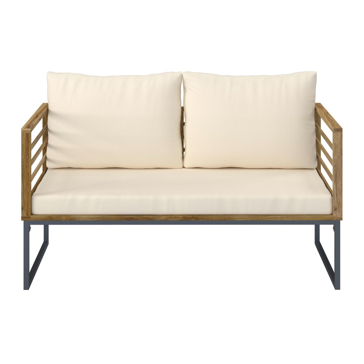 Loungegarnitur Silas Creme Holz/Textil/Metall - Creme/Akaziefarben, Modern, Holz/Textil (130/85/80cm) - Bessagi Garden