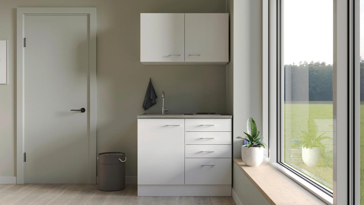 Majhna Kuhinja Z Aparati Lucca, Bela - bela/barve aluminija, Moderno, umetna masa/leseni material (100cm) - FlexWell