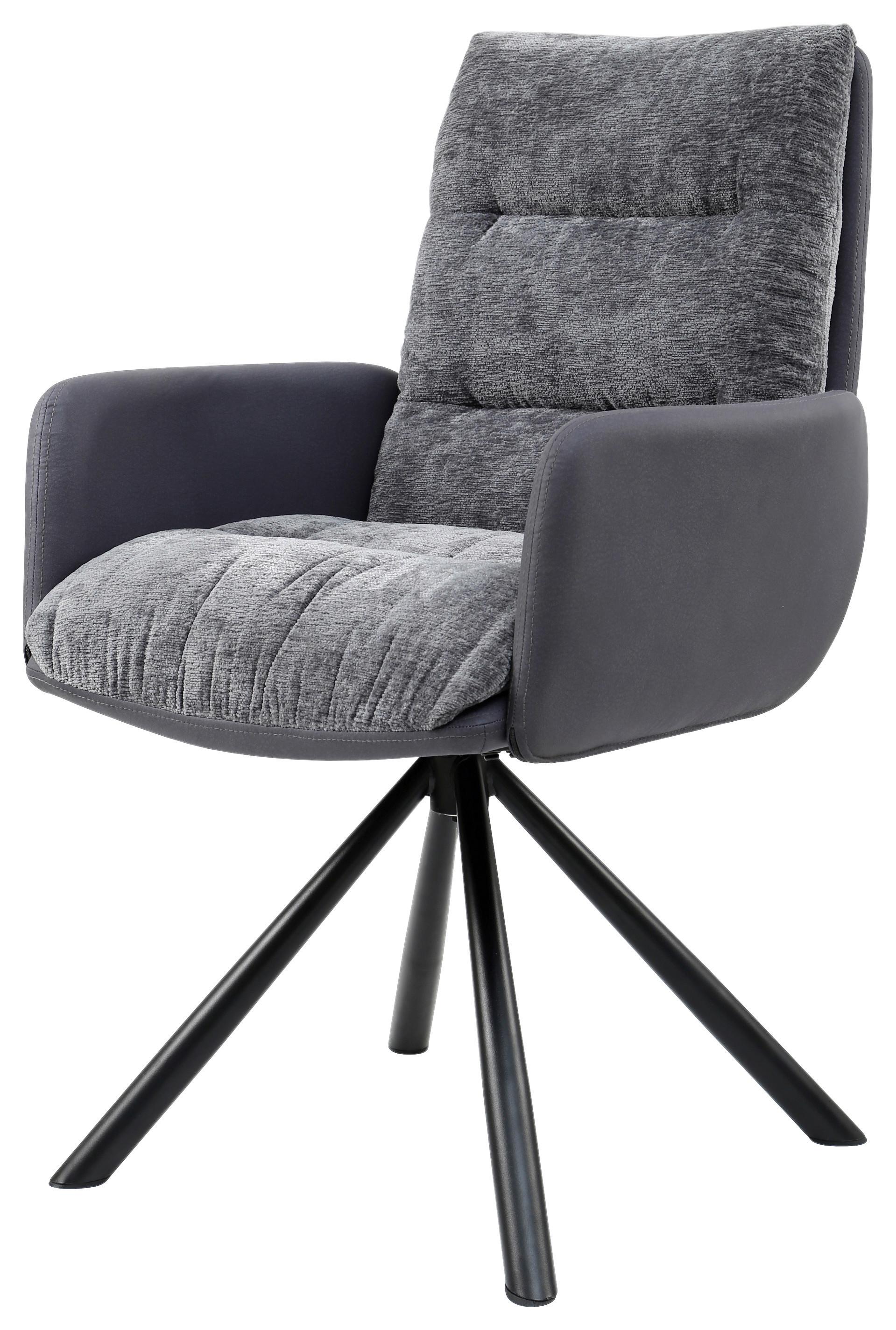 Naslanjač Andreas, Siva, Vrtljiv - siva/črna, Konvencionalno, kovina/tekstil (60/93/65cm)