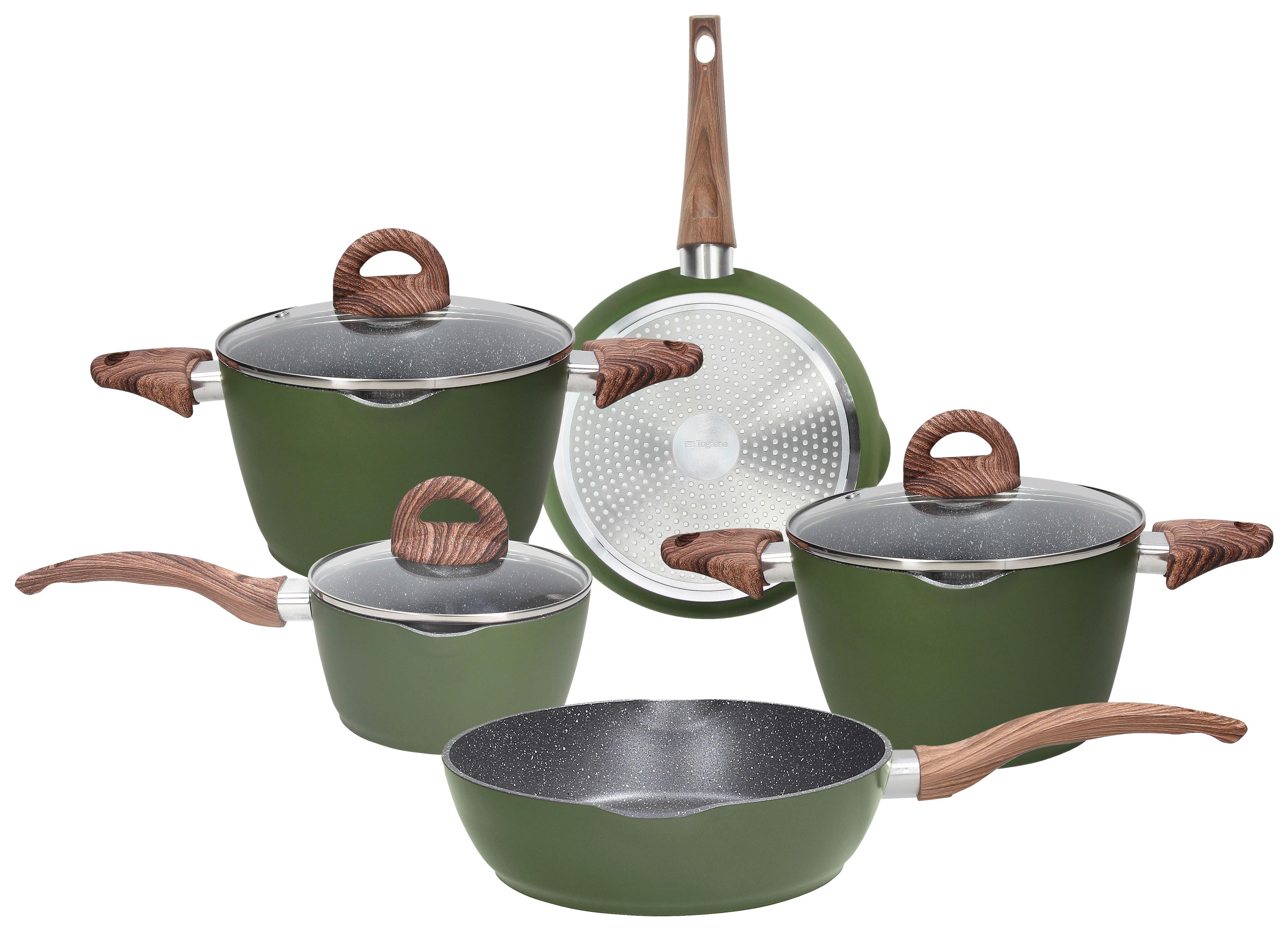 Kochtopfset Jungle in Grün, 8-teilig - Klar/Grün, KONVENTIONELL, Glas/Metall (56/39/24cm) - Tognana