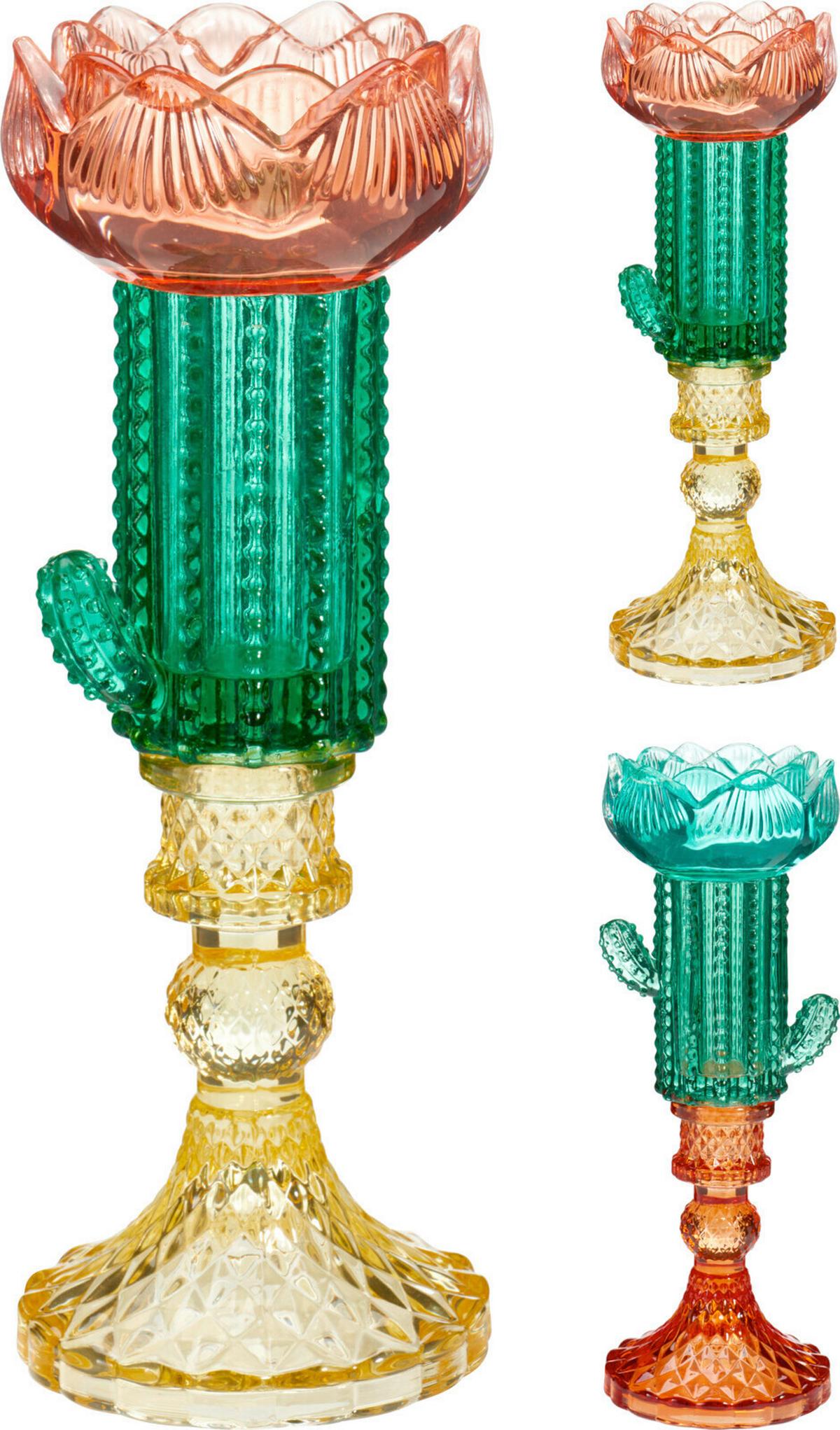 Teamécsestartó Cactus - sárga/sötétzöld, Design, üveg (8/22/8cm)