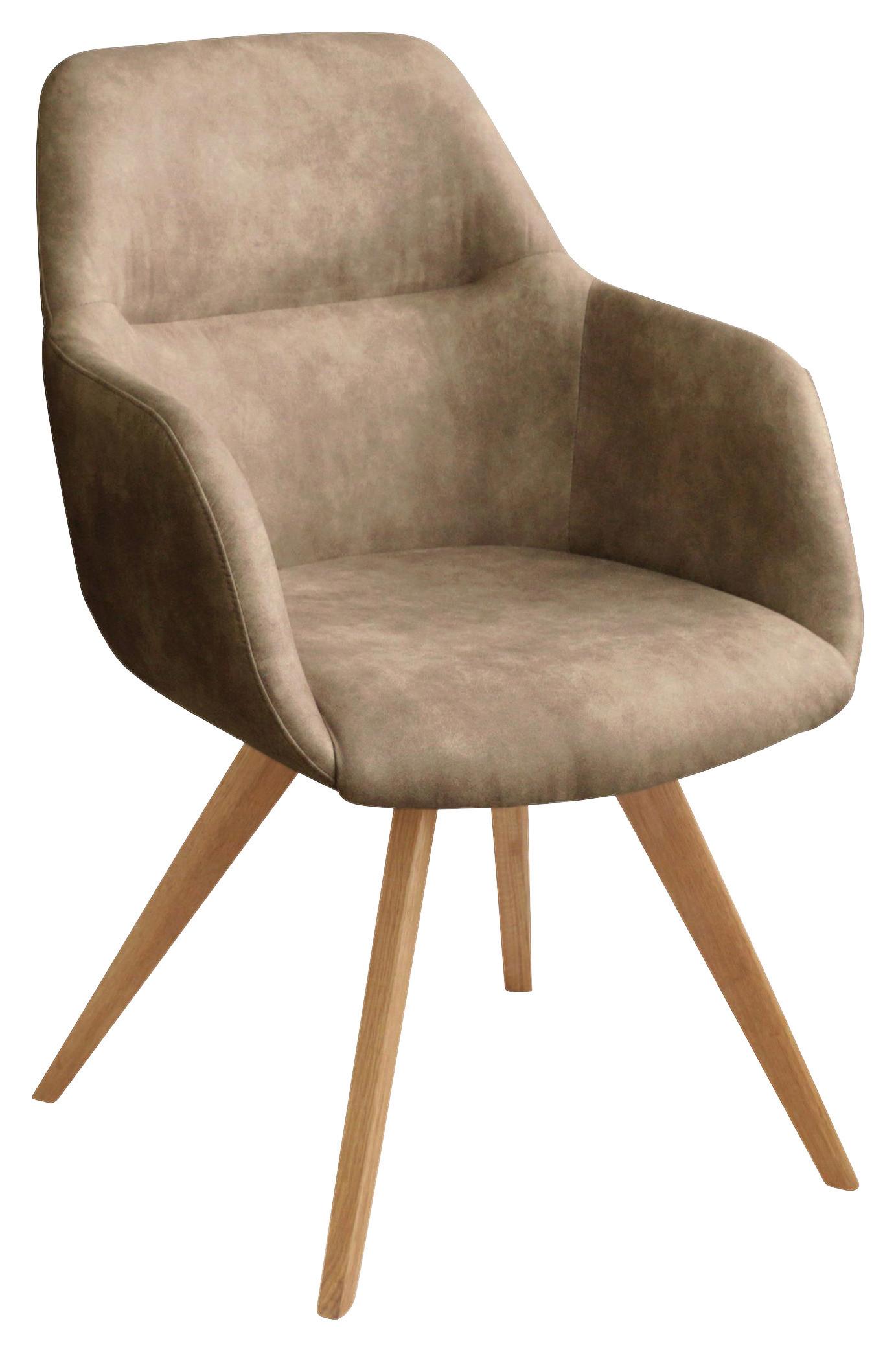 KRZESŁO Z PODŁOKIETNIKAMI VENEDIG - kolor dębowy/beżowy, Design, drewno/tkanina (57/85,5/65cm) - Voleo