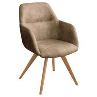 KRZESŁO Z PODŁOKIETNIKAMI VENEDIG - kolor dębowy/beżowy, Design, drewno/tkanina (57/85,5/65cm) - Voleo