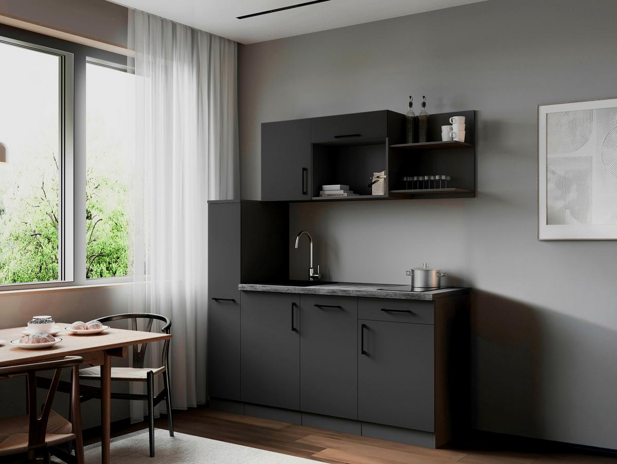 Küchenblock Oliver m. Geräten Grau - Grau, Trend, Holzwerkstoff/Metall (175cm) - Respekta