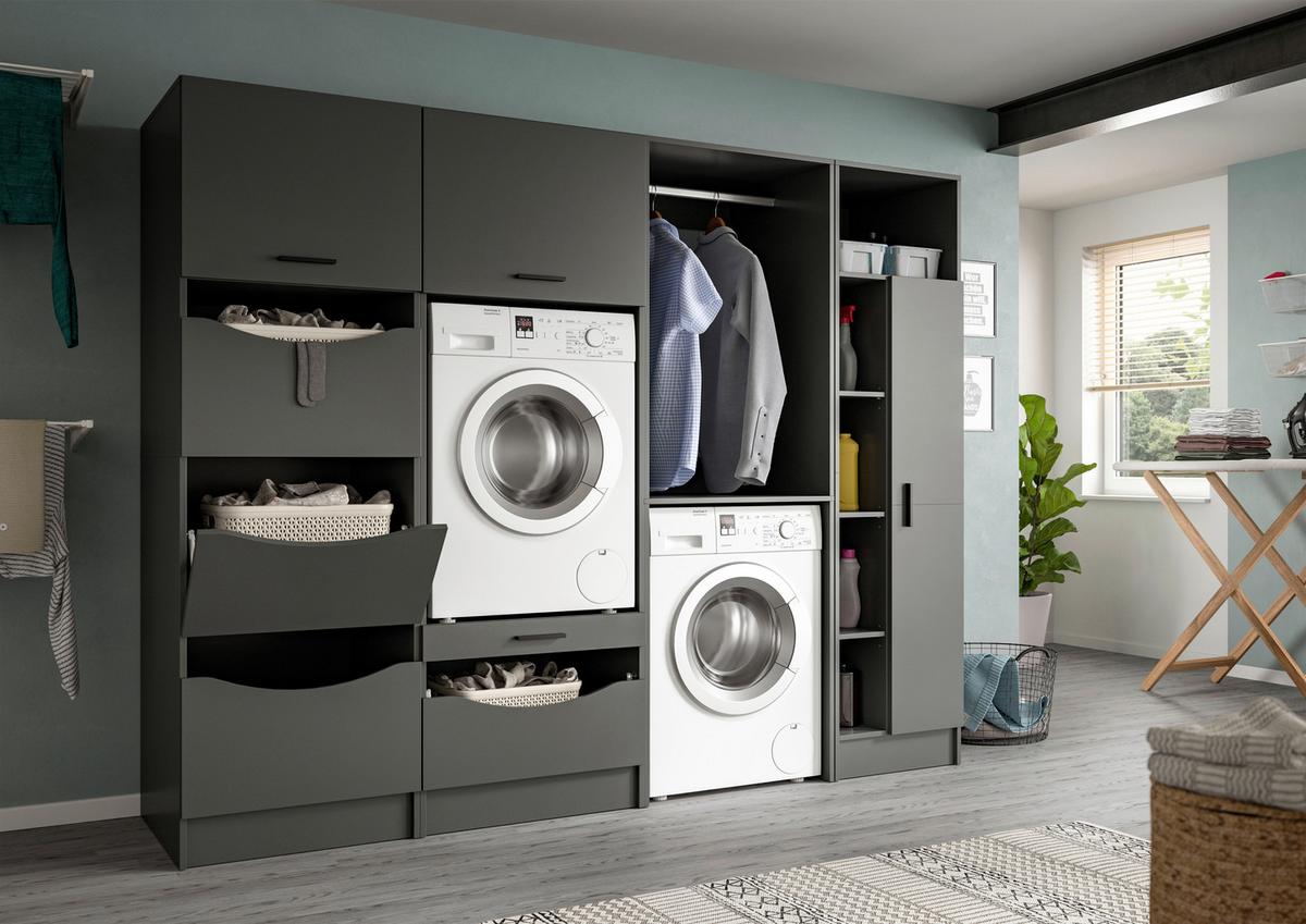 Hochschrank Free Anthrazit - Anthrazit/Schwarz, Basics, Holzwerkstoff/Kunststoff (50/195/68cm) - MID.YOU