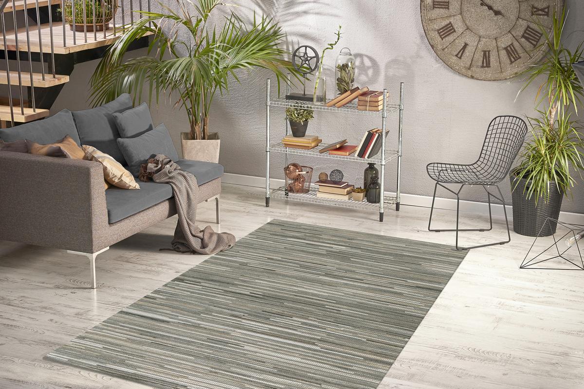 Flachwebeteppich Wild 8023 Hellgrau 170 X 240 - Hellgrau, Basics, Leder/Textil (170/240cm) - Kayoom