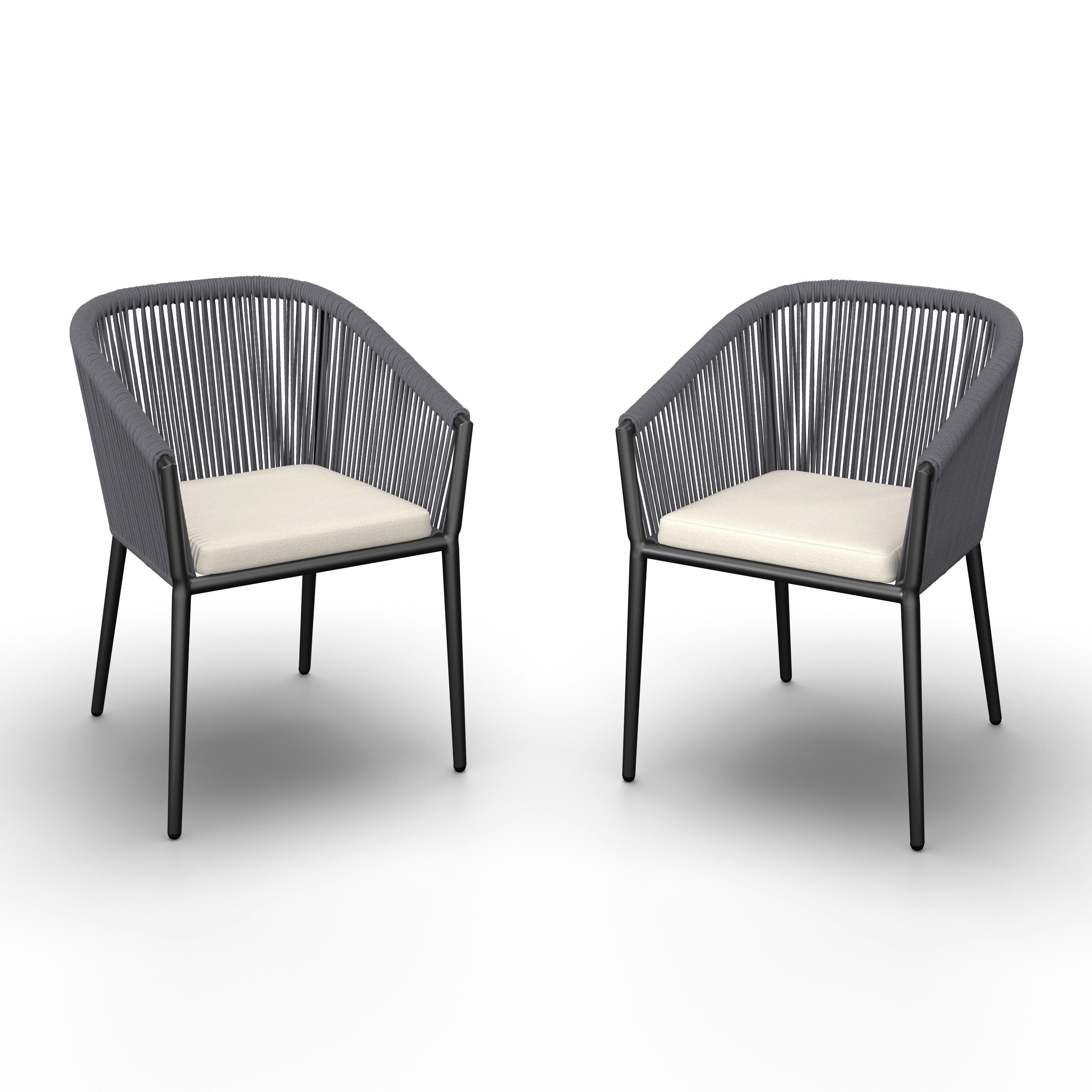 Gartensessel-Set 2-er Benicia Weiß/Grau aus Metall/Textil - Dunkelgrau/Schwarz, MODERN, Textil/Metall (55/76/63cm) - Bessagi Garden