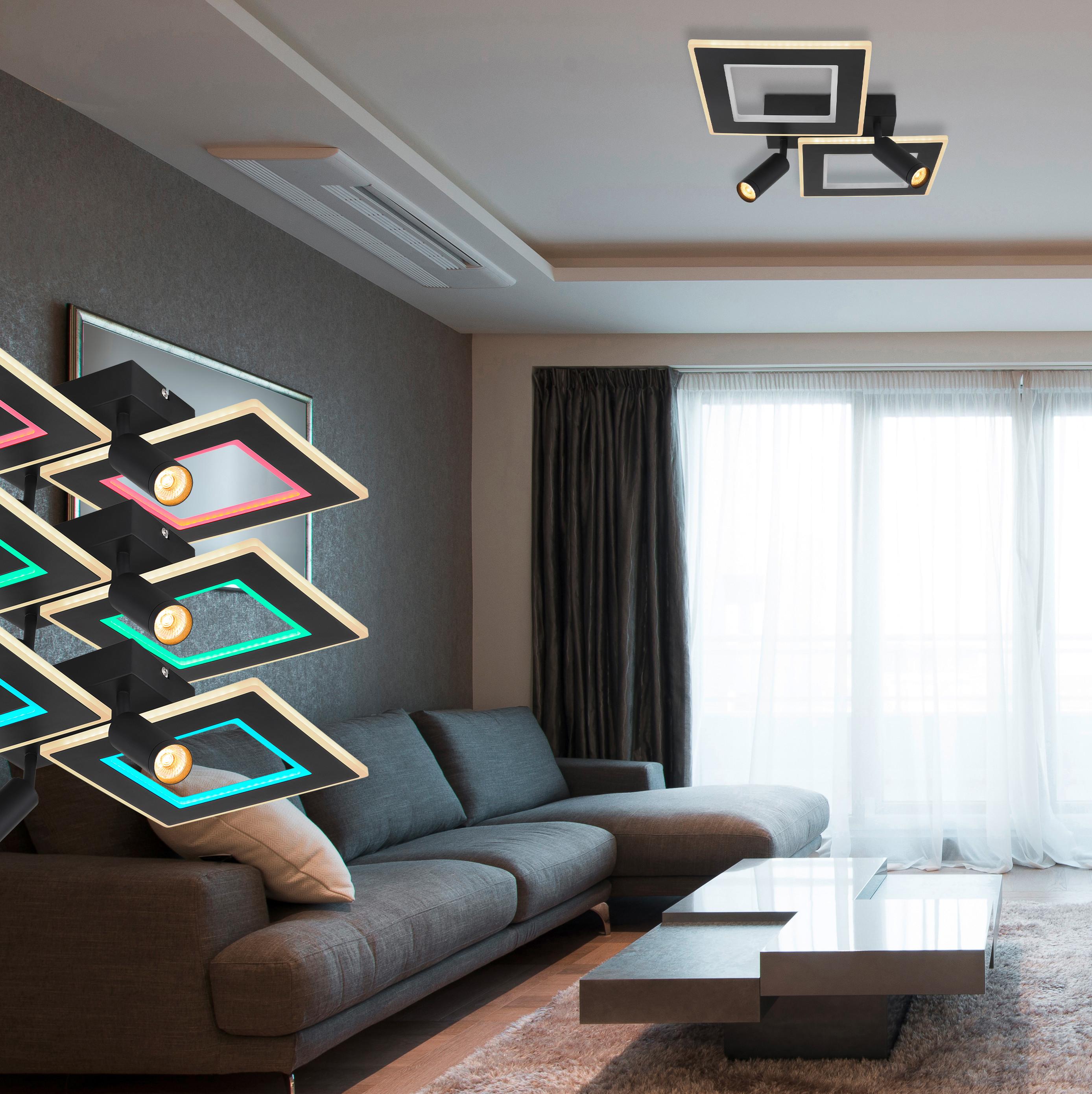 LED-Deckenleuchte Marian Opal/Schwarz max. 40 Watt - Opal/Schwarz, Design, Kunststoff/Metall (54/41/11,5cm) - Globo