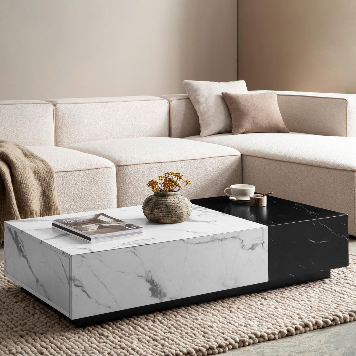 TABLE BASSE WL7.144 - noir/blanc, Design, matériau de bois (120/60/28cm) - Livetastic