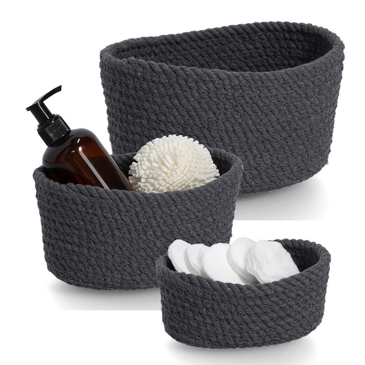 Korbset Dunkelgrau, 3er-Set - Dunkelgrau, Basics, Textil (24/17/13cm)