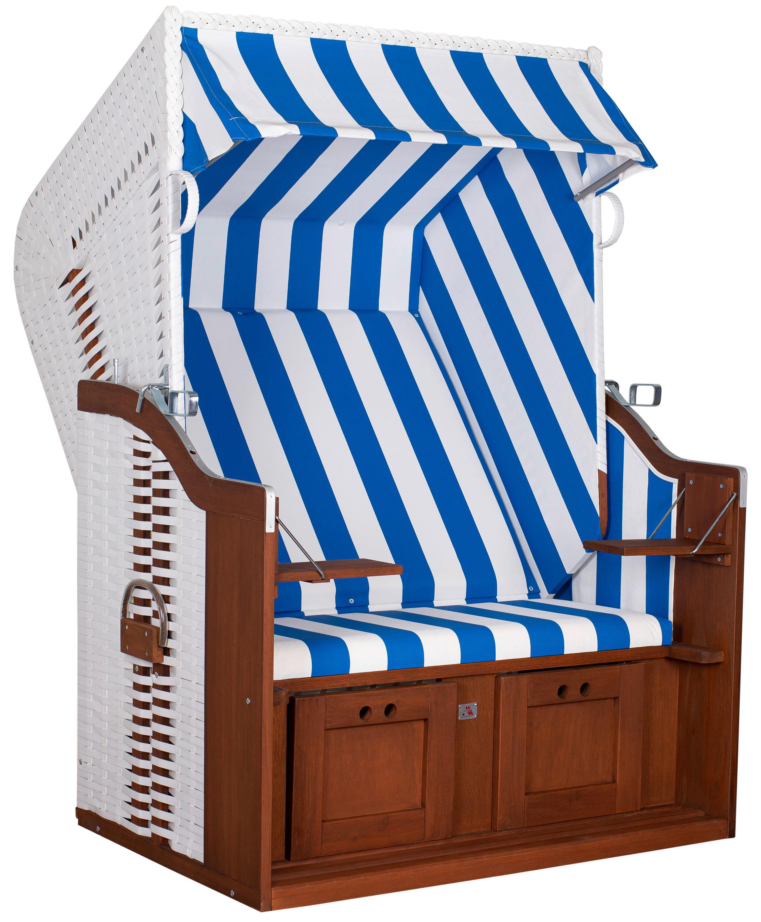 Strandkorb Ostsee Fehmarn Blau,Weiß ca. 124x159x87cm - Blau/Weiß, Basics, Holz/Kunststoff (124/159/87cm) - Gardenson