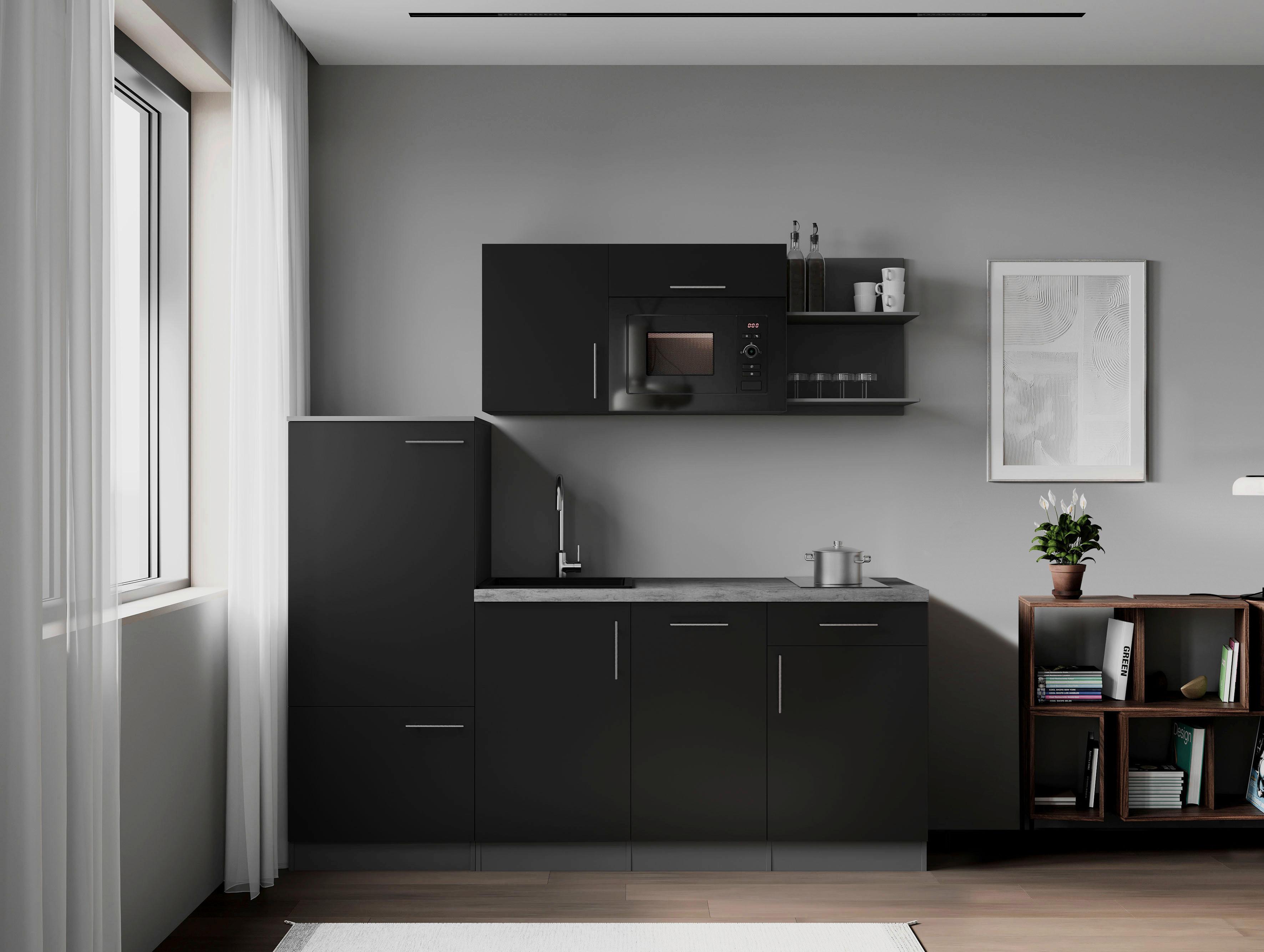 Küchenblock Oliver m. Geräten Schwarz - Schwarz/Grau, Trend, Holzwerkstoff/Metall (205cm) - Respekta