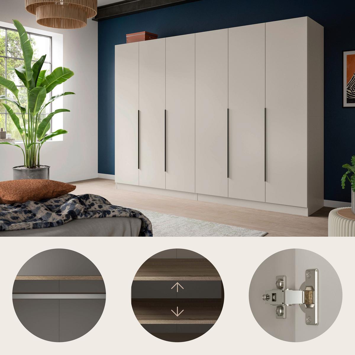 Drehtürenschrank KOPENHAGEN Kaschmir - Kaschmir/Schwarz, MODERN, Holzwerkstoff/Kunststoff (240/181/52cm) - Livetastic