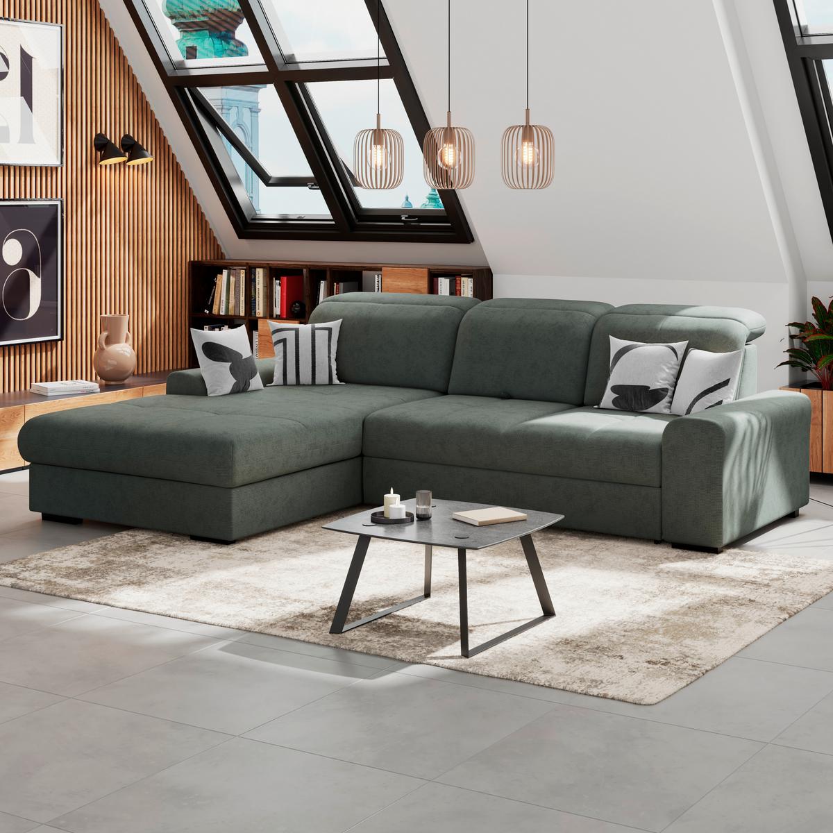 Kutna Garnitura Malaga - zelena/crna, Konvencionalno, tekstil/drvo (203/286cm) - Ondega