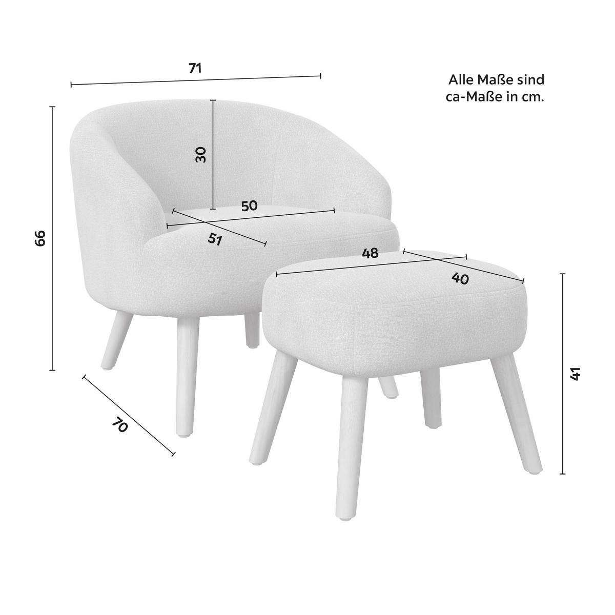 Sessel Sonja Chenille Creme - Creme/Naturfarben, MODERN, Holz/Textil (71/66/70cm) - Bessagi Home