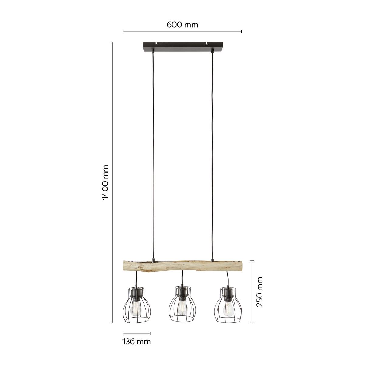 Viseča Svetilka Gidi -Akt-, 3 X 40 W - črna, Romantika, kovina/umetna masa (60/13/140cm) - Mömax