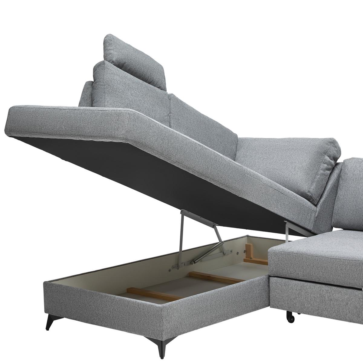 Ecksofa Sara Grau - Schwarz/Grau, MODERN, Textil/Metall (189/87-103/250cm) - Mömax