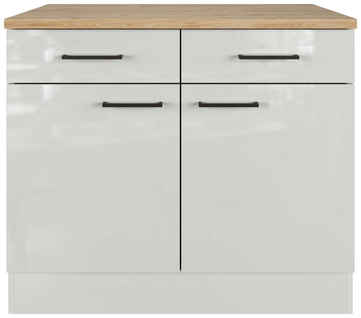 Küchenunterschrank in Lichtgrau glänzend - Schwarz/Grau, MODERN, Holzwerkstoff/Metall (100/86/60cm) - FlexWell