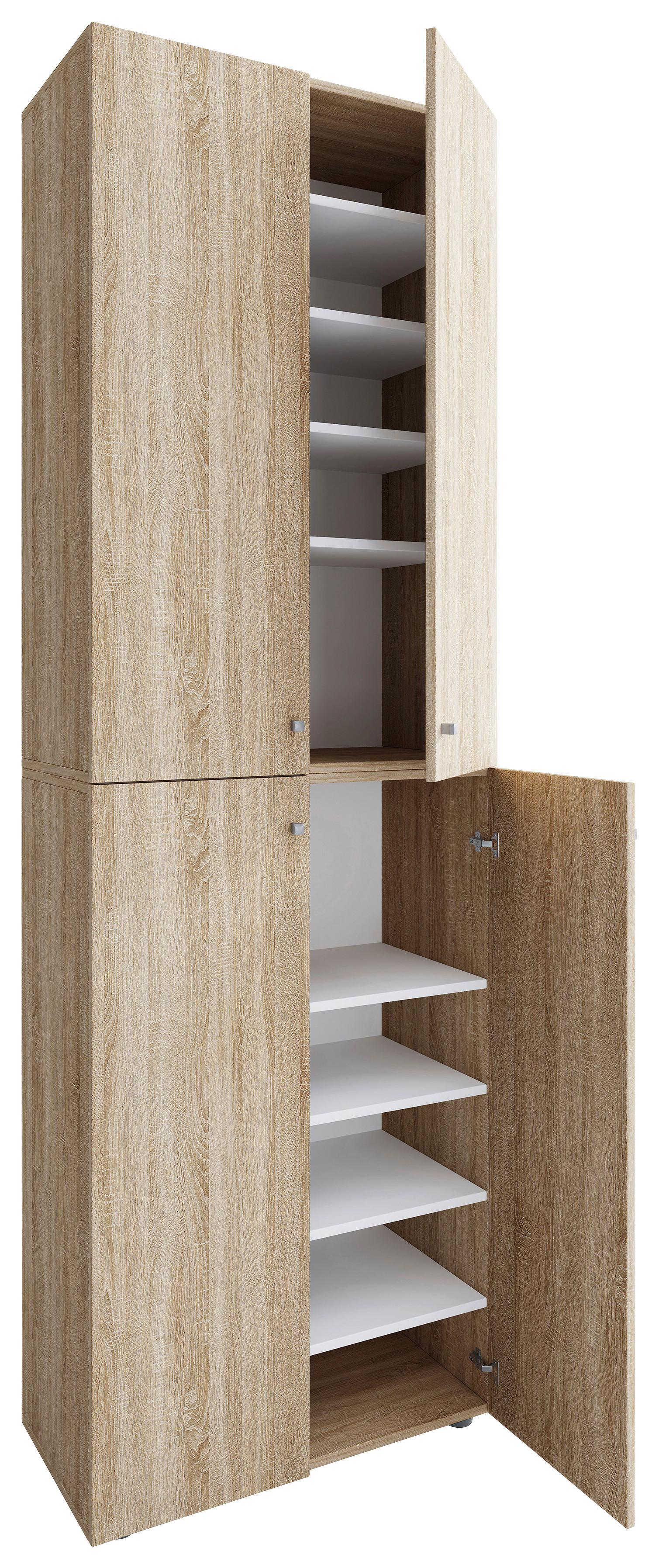 Schuhschrank LONA Sonoma Eiche ca. 70x220x40cm - Silberfarben/Schwarz, Design, Holzwerkstoff/Kunststoff (70/220/40cm) - MID.YOU