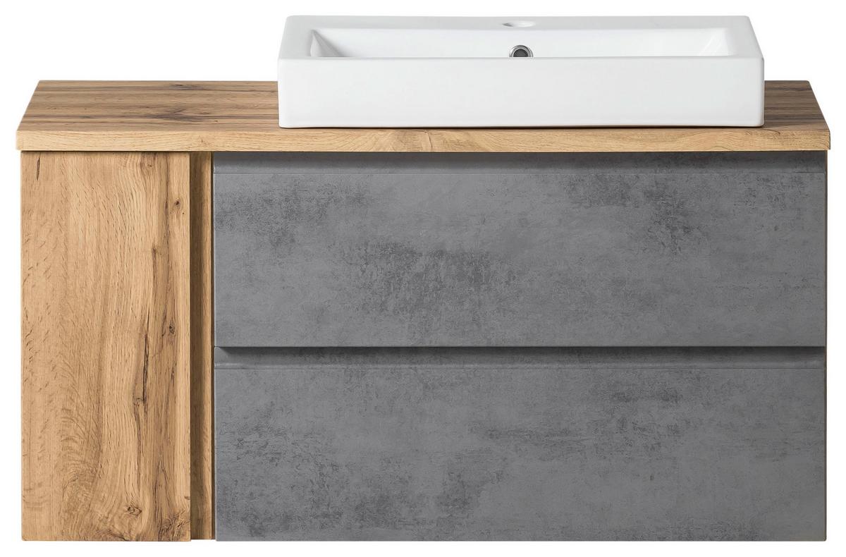 Waschtischkombi Varese ca.105x65,5x47cm Eiche/Grau - Eiche Wotan/Hellgrau, MODERN, Keramik/Holzwerkstoff (105cm) - Held